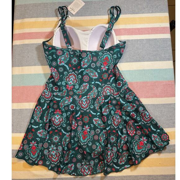 NWT, Eomenie Green Paisley Swim Dress Swimsuit Size Large - Picture 2 of 6